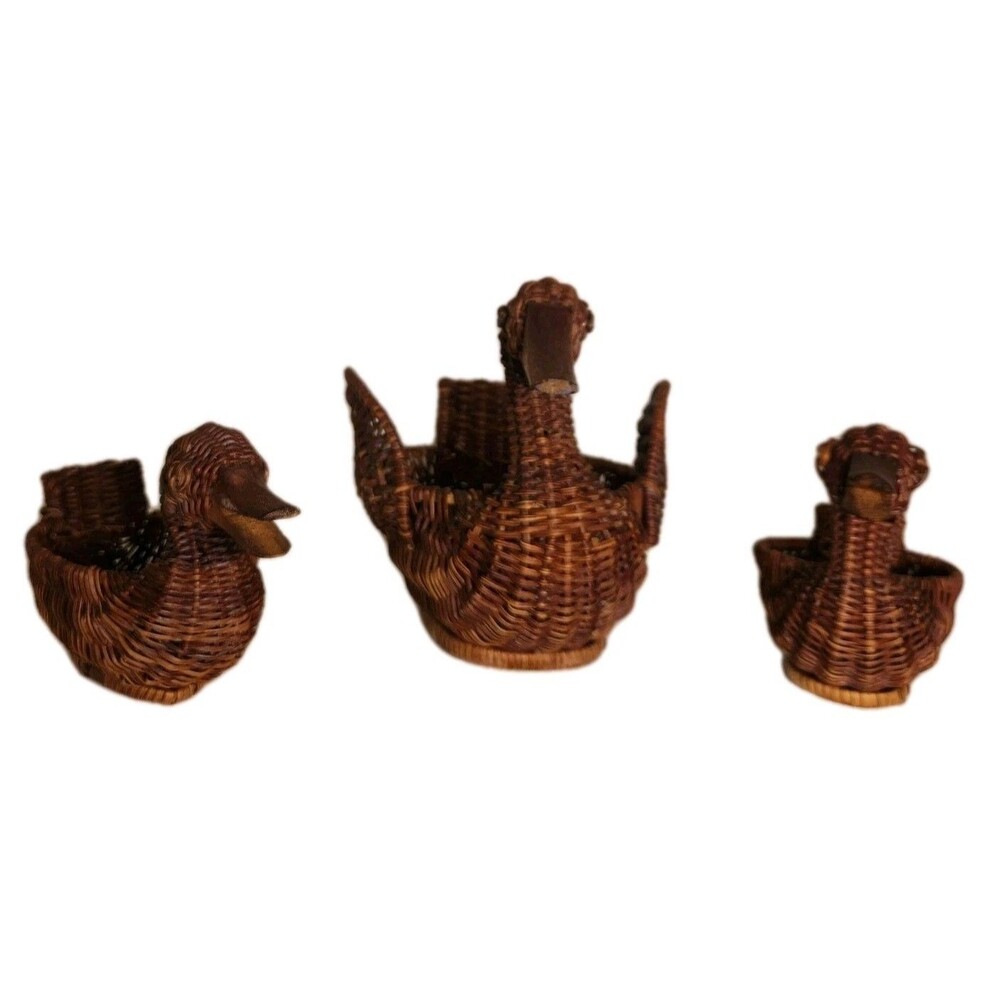 Rare Vintage Wicker Nesting Baskets Planters Farmhouse Boho Cottagecore Decore